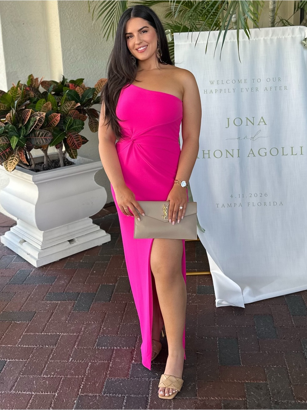 Nookie One-Shoulder Fuchsia Evening Dress with Side Slit